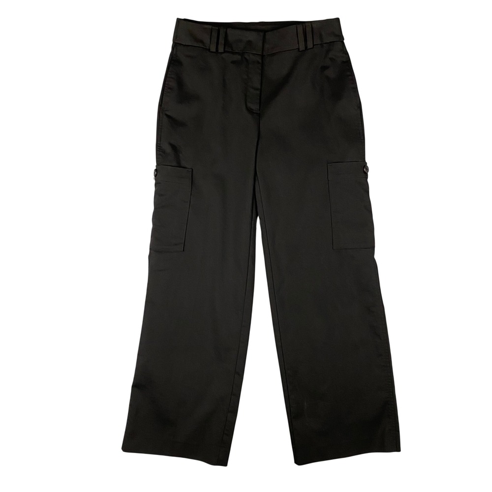 Chicos Black Sateen Straight Leg Cargo‎ Pants Womens Size 10 Tall Chico's 1.5T